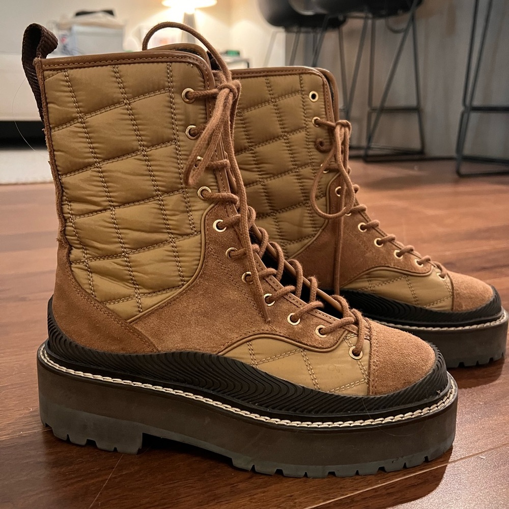 Sandro Paris - Quilted Tan Combat Boots